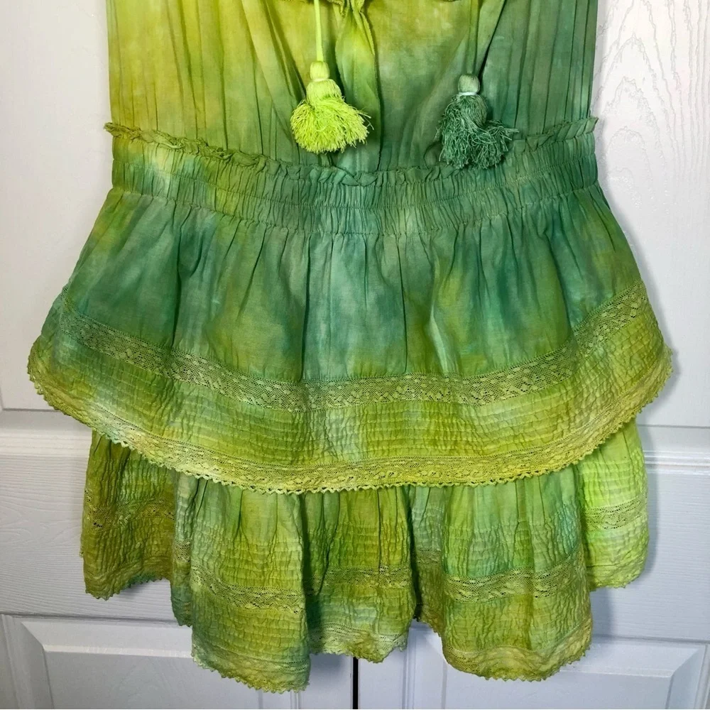 LOVESHACKFANCY LIMITED EDITION Green Gwen Ruffle Mini Dress Size L - Picture 6 of 13